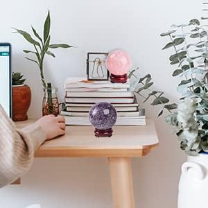 JIC Gem Deep Purple Lepidolite Sphere with Stand Natural Sparkling Lithia Mica Crystal Ball Brazil Mineral Gemstone (80-90mm)