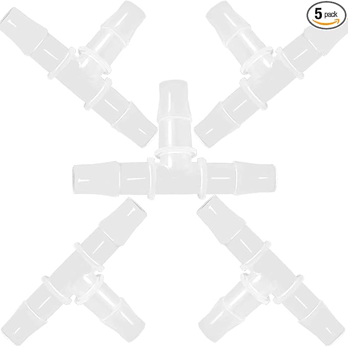 5/16" Tee Fitting Equal Barb 3 Way Hose Barb Fitting,Splicer Joint Mender Adapter Union Fitting for Fuel Gas Liquid Air (Pack of 5)