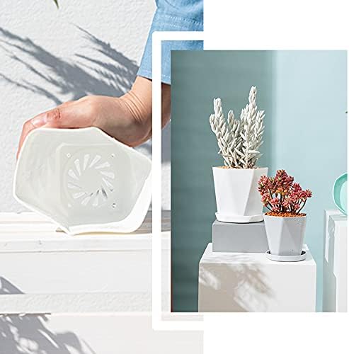 Sun-E Planters for Indoor Plants Flower Pots 7.6/6.5/5.1Inch Set of 3 Plant Pots for Outdoor with Drainage Holes and Saucers Modern Decorative Gift Idea (Pearl White)