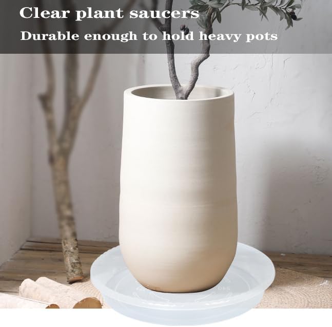 Plant Saucer 2 Pack of 12 inch, Clear Plastic Flower Plant Pot Saucer, Heavy Duty Plant Drip Trays Saucers for Indoor, Plant Water Tray for Planters
