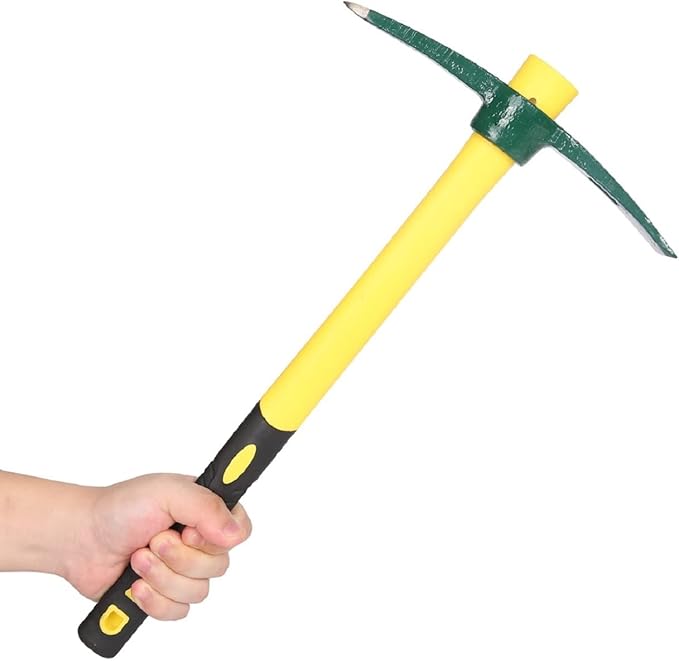 JANNO 2PCS 18Inch Pick Axe, Steel Forged Mattock Hoe, Premium Garden Pick with Fiberglass Handle Hoe Garden Tool for Digging, Flower Beds, Weeding, Gardening Loosening Soil, Digging, Camping