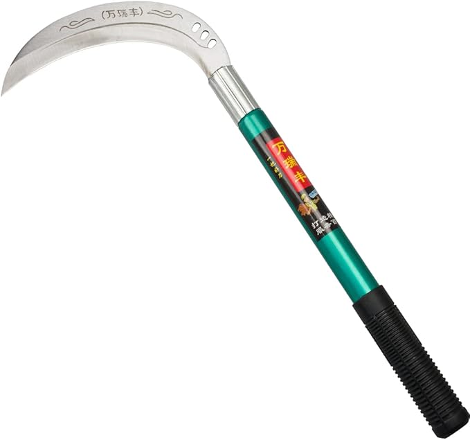 Steel Grass Sickle,Clearing Sickle,Brush Clearing Sickle with Carbon Steel Blade and Aluminum Handle - Multipurpose Gardening Weeding Grass Sickle and Professional Farming Safety Sickle (Round Handle)