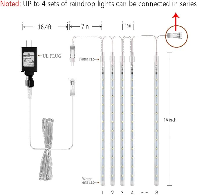 Aokudoni Blue Christmas Icicle Lights, 16 Inch 8 Tube Outdoor, UL Certified LED Connectable Decorations for Yard Porch Party Garden