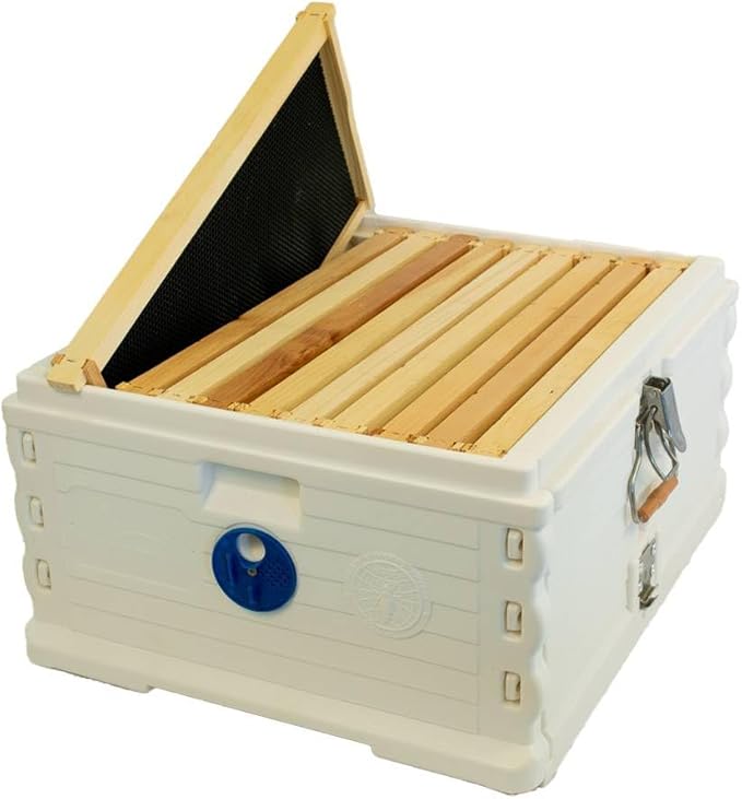 Apimaye Insulated Deep Super with 10 Wood Frames with Premier Double Waxed Foundation. (White Body Blue Entrance)