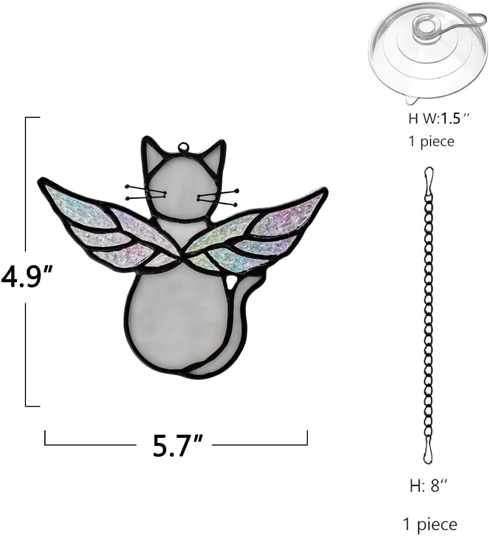 Gray Cats Gifts for Cats Lovers Suncatcher for Window,Angel Cat Memorial Gifts Stained Glass Window Hangings,Cat Loss Memorial Gifst for Women