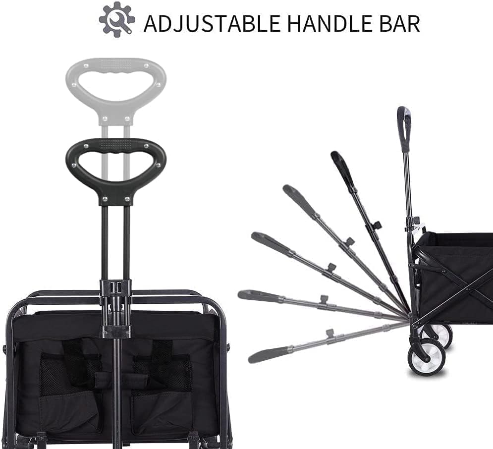 Beach Cart Large Capacity, Heavy Duty Folding Wagon Portable, Collapsible Wagon for Sports, Shopping, Camping Collapsible Foldable cart(220 LBS Capacity)