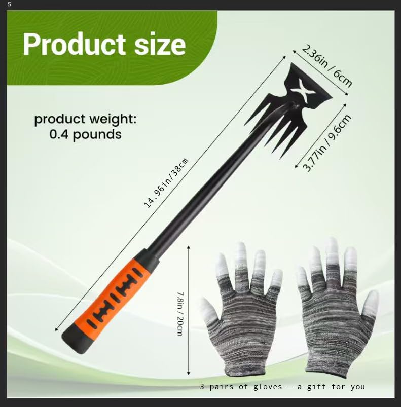 Weed Puller Tool-3-Piece Weed Pulling Tools, Manganese Steel 6-Teeth Multi-Purpose Gardening Manual Weeding Tools for Yard and Garden(HT3077G)