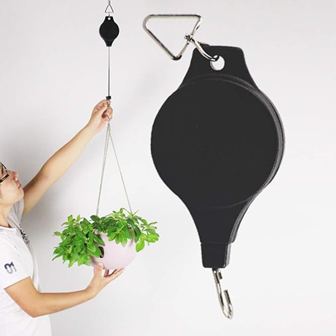 Pack Plant Hook Pulley, Retractable Plant Hanger Easy Reach Hanging Flower Basket for Garden Baskets Pots and Birds Feeder Hang High up and Pull Down to Water Or Feed (White 4Pack)