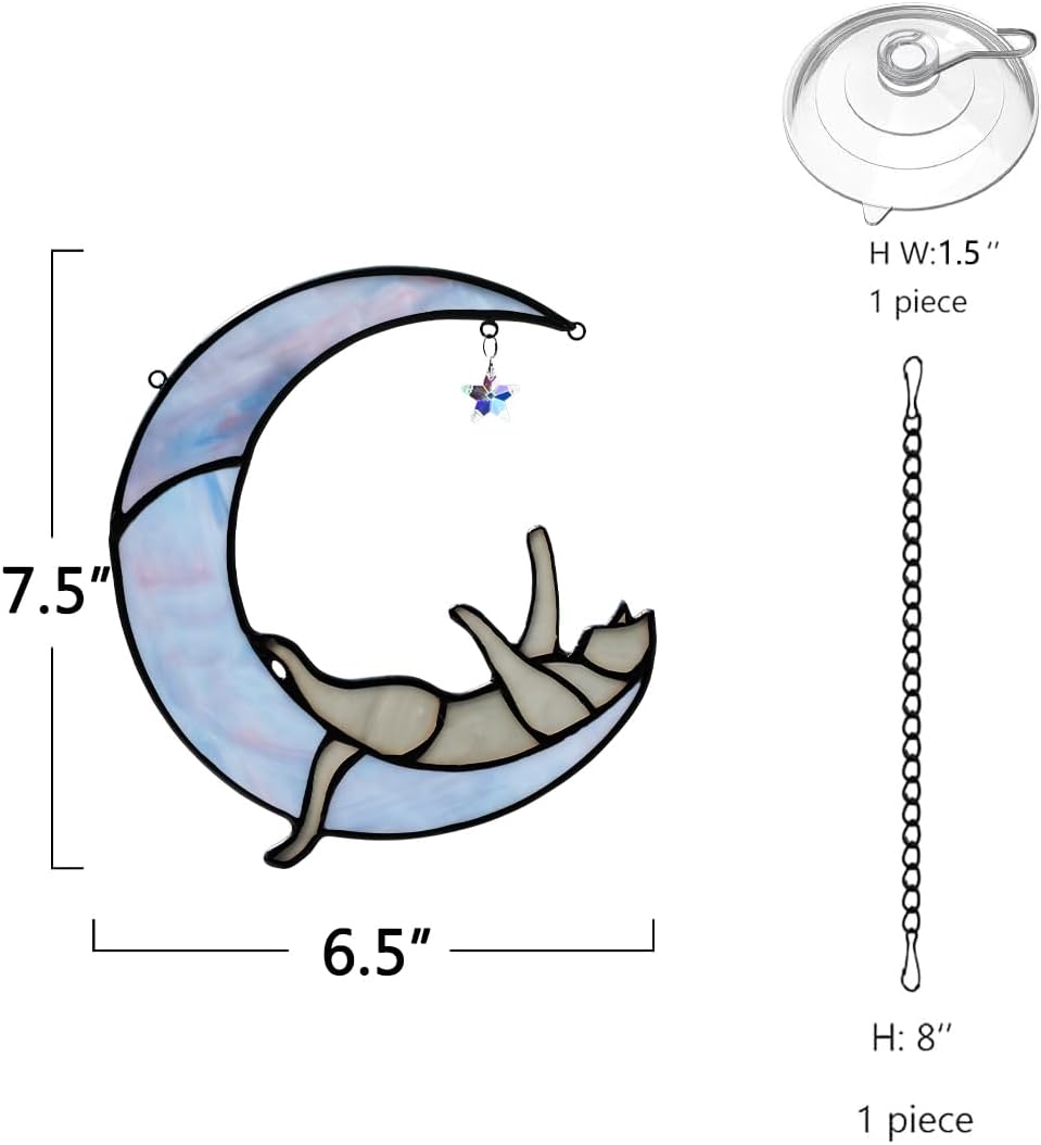 Colorful Crystal Star Grey Cat Decor,Stained Glass Suncatcher for Window Hanging,Birthday Gifts for Cat Lovers Suncatcher Indoor Window, for Women