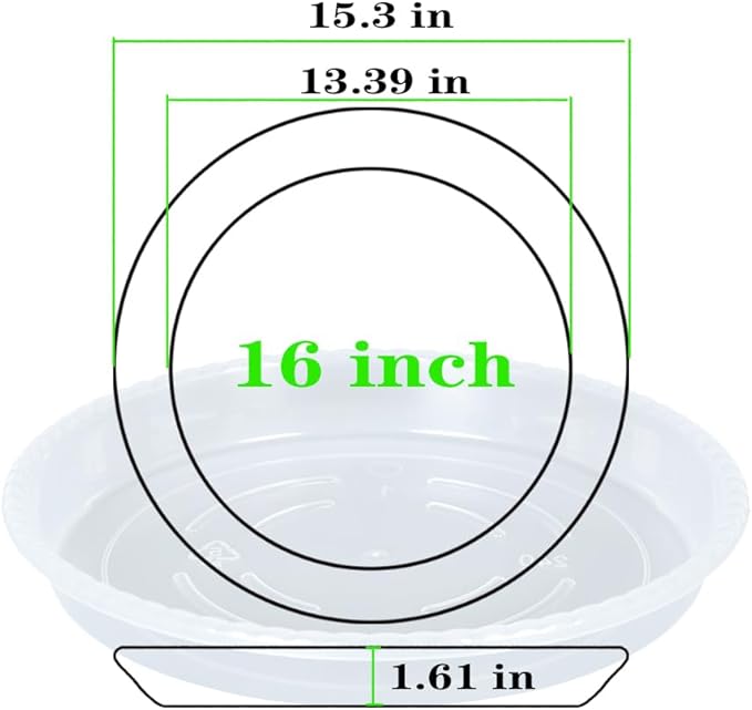 Plant Saucer 2 Pack of 16 inch, Clear Plastic Flower Plant Pot Saucer, Heavy Duty Plant Drip Trays Saucers for Indoor, Plant Water Tray for Planters