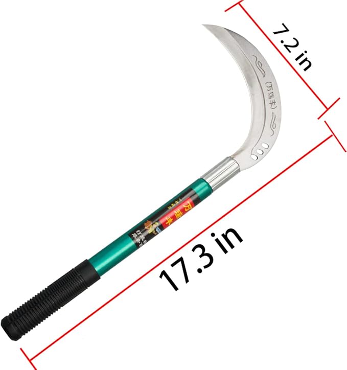Steel Grass Sickle,Clearing Sickle,Brush Clearing Sickle with Carbon Steel Blade and Aluminum Handle - Multipurpose Gardening Weeding Grass Sickle and Professional Farming Safety Sickle (Round Handle)