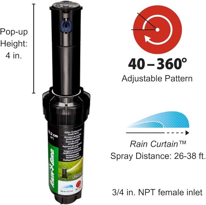 Rain Bird 42SA+/4PK Simple Adjust Gear Drive Rotor, Adjustable 40° - 360° Pattern, 26' - 38' Spray Distance, 4-Pack