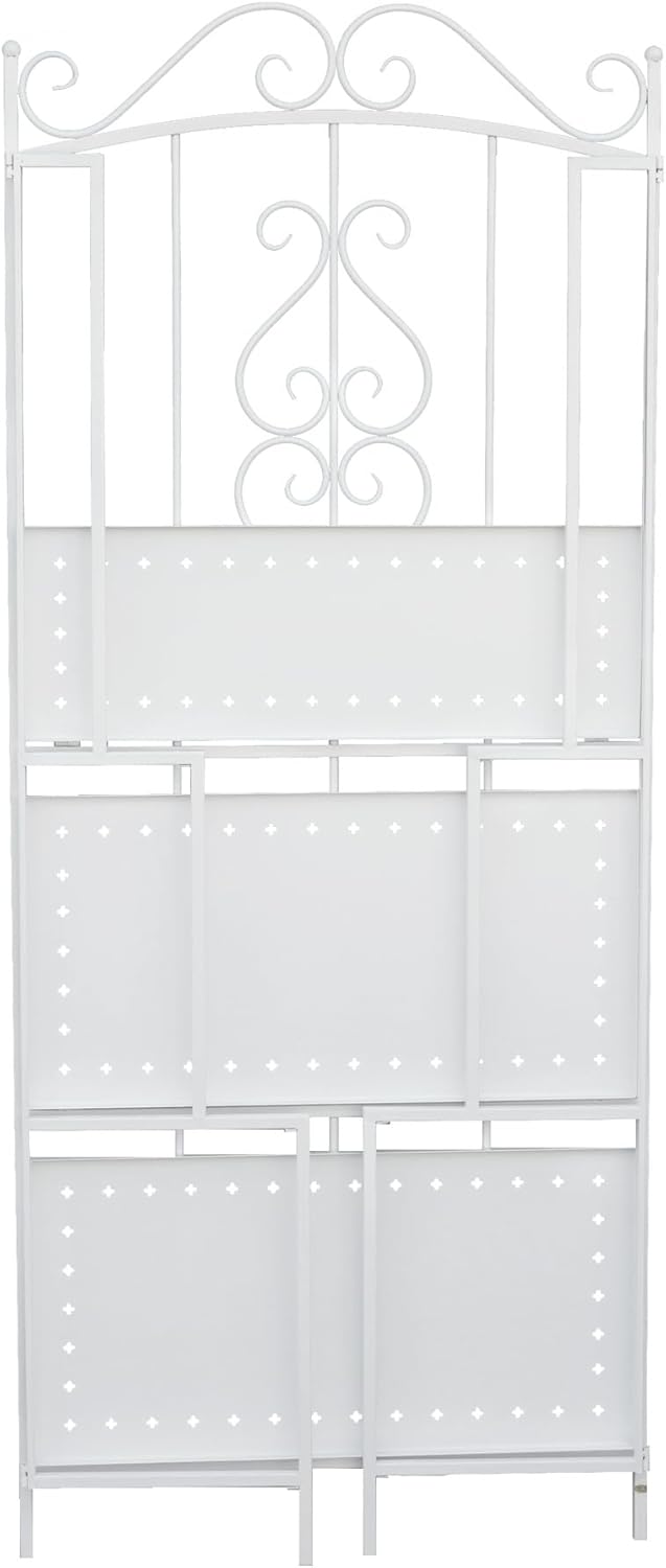 White 3-Layer Floral Plant Stand, French Style Tiered Shelf for Succulents Herbs, Ornate Iron Plant Display for Living Room Garden Decor