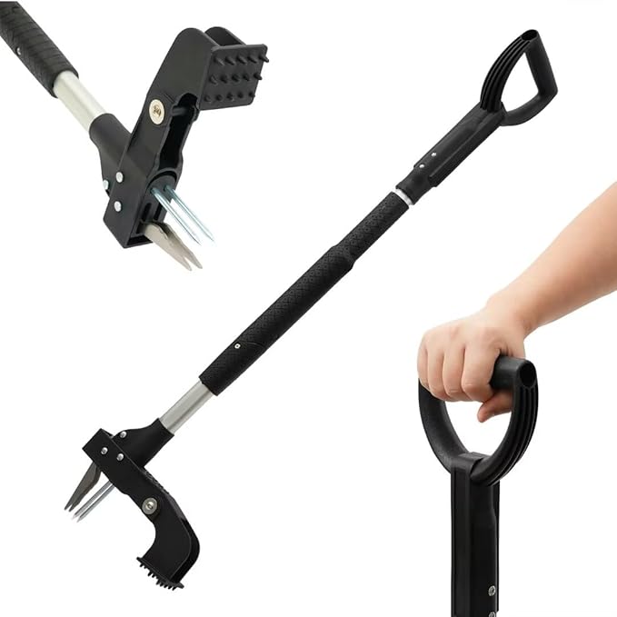 Weed Puller Tool, Gardening Stand-Up Weeder Puller with Ergonomic 39.5" Long Handle and 4 High-Strength Stainless Steel Claws, Easily Weeds Without Bending, Pulling, or Kneeling(Black)