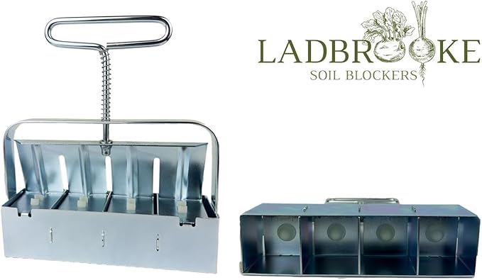 Ladbrooke Authentic Soil Block Maker Mini 4 Hand Held - Most Popular Soil Blocking Tool, Made in England