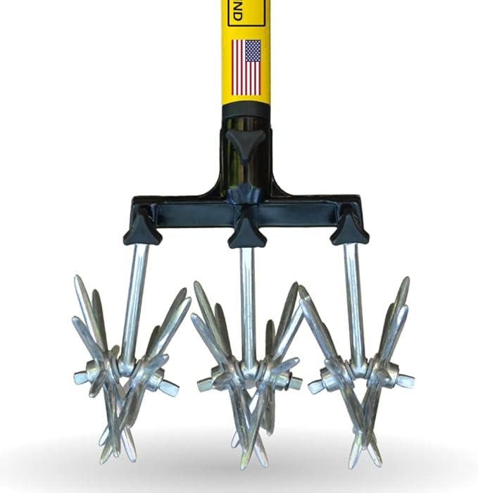 Rocklin Rotary Cultivator Tool - 60β Extra Long Handle - Reinforced Tines - Reseeding Grass or Soil Mixing - All Metal, No Plastic Structural Components - Cultivate Easily