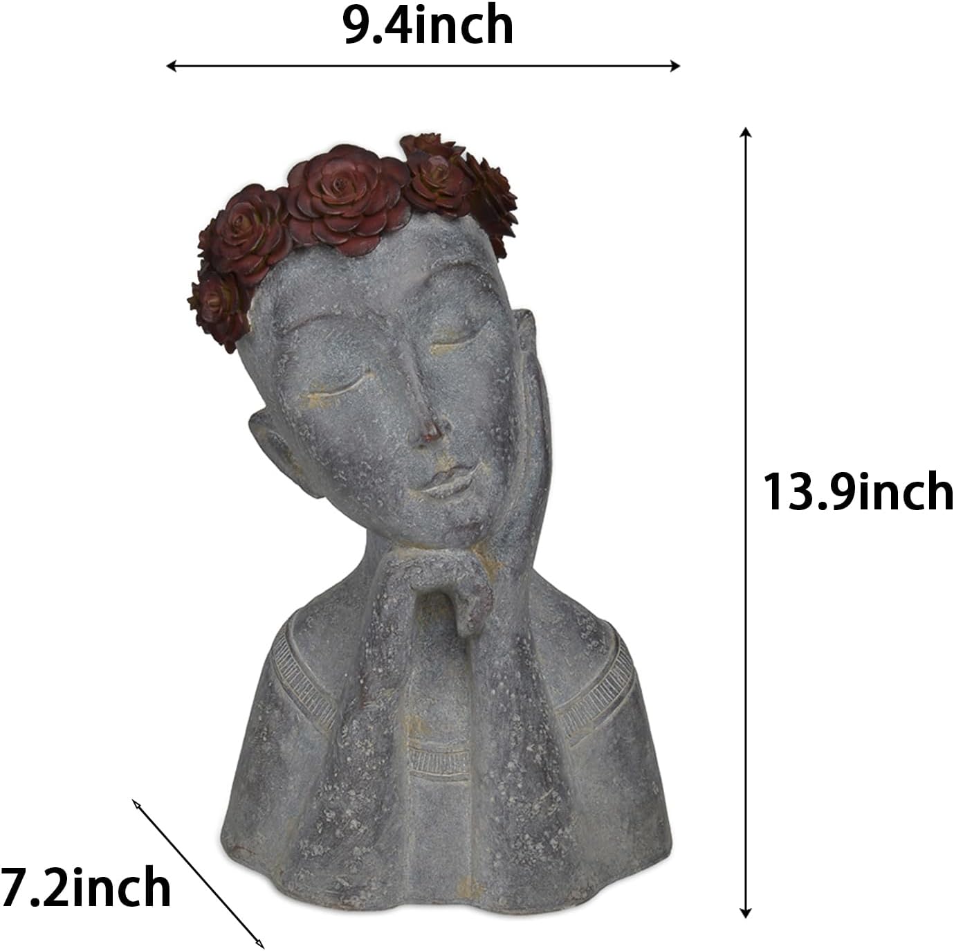 Newman House Studio Succulents Face Planters Pots Head - Flower Pot with Drainage Hole Face Head Large Garden Farmhouse Decor 9.4 x 7.2 x 13.9 inch