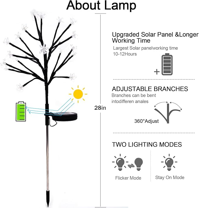 Solar Garden Lights Decorative, Solar Outdoor Lights Waterproof 4Pack, 80Led Solar Flowers Garden Decor, Outdoor Solar Lights for Yard,Pathway,Lawn,Solar Garden Decorations