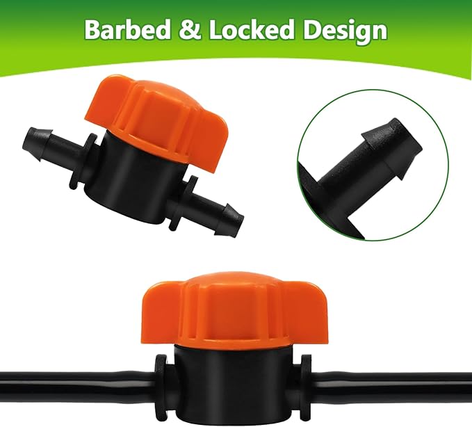 TTioDri 30 Pack 1/4" Drip Irrigation Valves, Drip Irrigation Shut Off Switch Valve for 1/4 Inch Drip Irrigation Tubing Water Flow Control Valve Drip Line Cut Off Valve for Garden Drip Systems