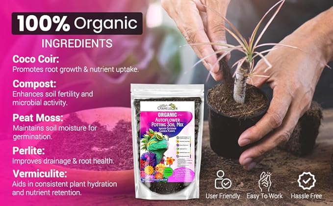 Organic Autoflower Potting Soil Mix β Ready-to-Use Living Soil, No Fertilizers Needed β Balanced Nutrients, Light Texture, Excellent Drainage, Boosts Germination & Root Growth (4 QUARTS)