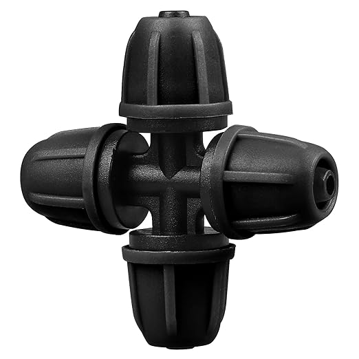 Upgraded 1/4" Drip Irrigation Cross Fittings:24 Pieces Leak Free Lock Barbed 4 Way Tee Connectors for 1/4 Inch Irrigation Tubing Quick Connect Parts for Garden Landscape System