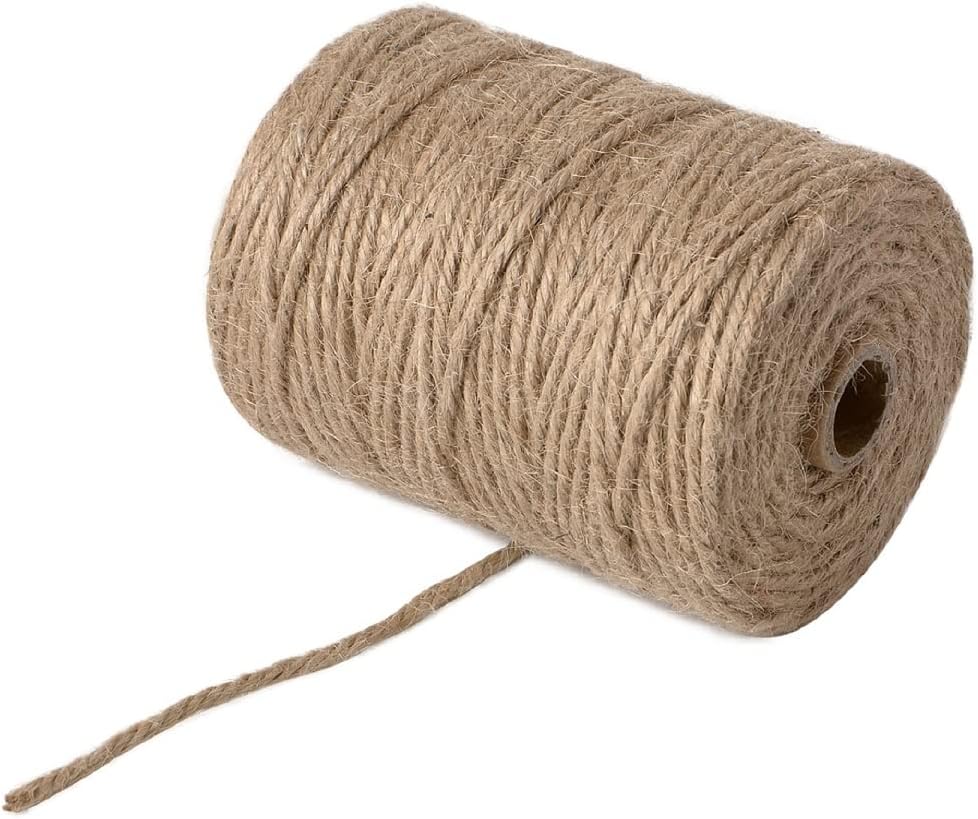 4mm 100 Feet Natural Jute Twine, for Crafts Gift, Craft Projects, Wrapping, Bundling, Packing, Holiday Packaging Twine, Gardening and More, Jute Rope to Use Around The House and Garden