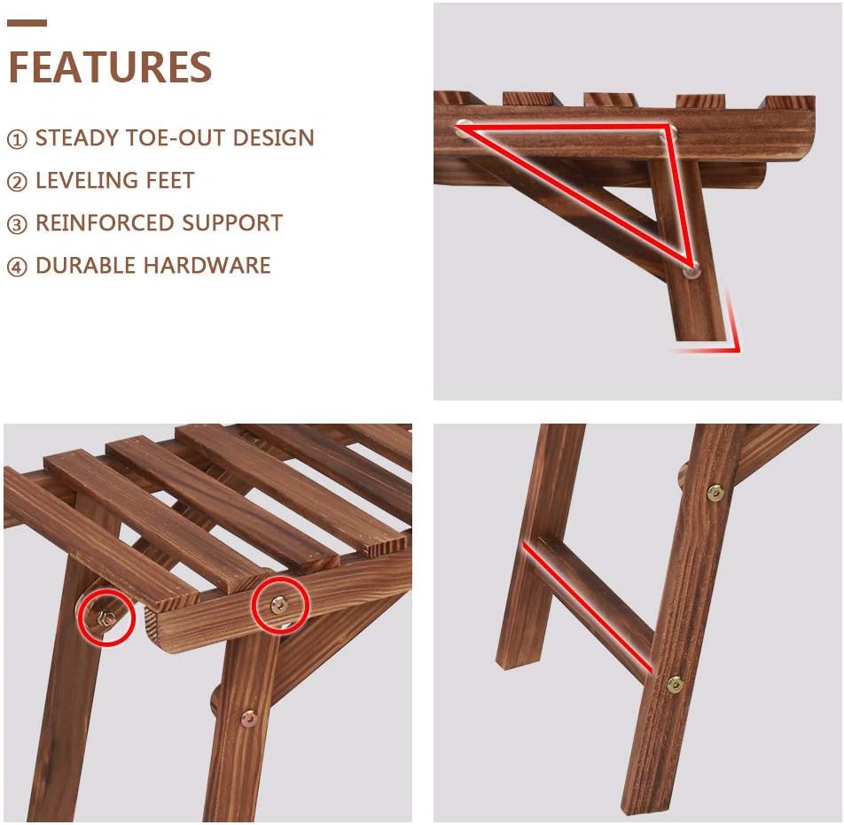 Ufine Freestanding 3 Tier Ladder Shelf Wood Plant Stand Indoor Outdoor Plant Display Rack Flower Pot Holder Planter Organizer