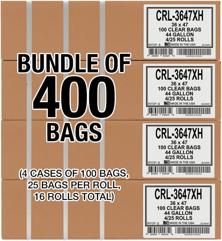Aluf Plastics 45 Gallon 0.9 MIL Clear Garbage Bags - 36" x 47" - Pack of 400 - For Industrial, Healthcare, & Municipal