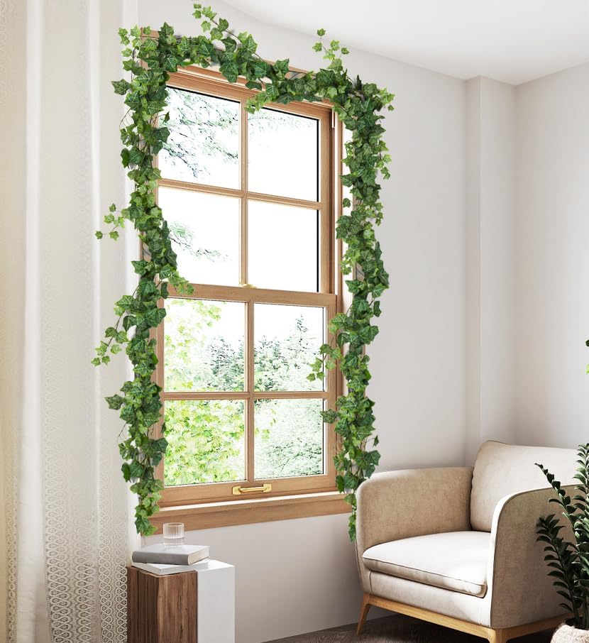 RECUTMS 2Pcs Hanging Ivy Garlands Artificial Vine Leaves Fake Greenery Silk Plants Decor for Wedding Home Wall Party Indoor Outdoor Decoration 74.8inch