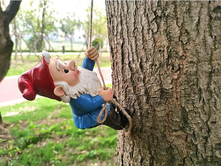 Funny Climbing Gnome Tree Hugger Decor, Garden Sculpture Decoration Elf Out The Door, Yard Ornament Resin Statue Outdoor Decor for Patio Lawn