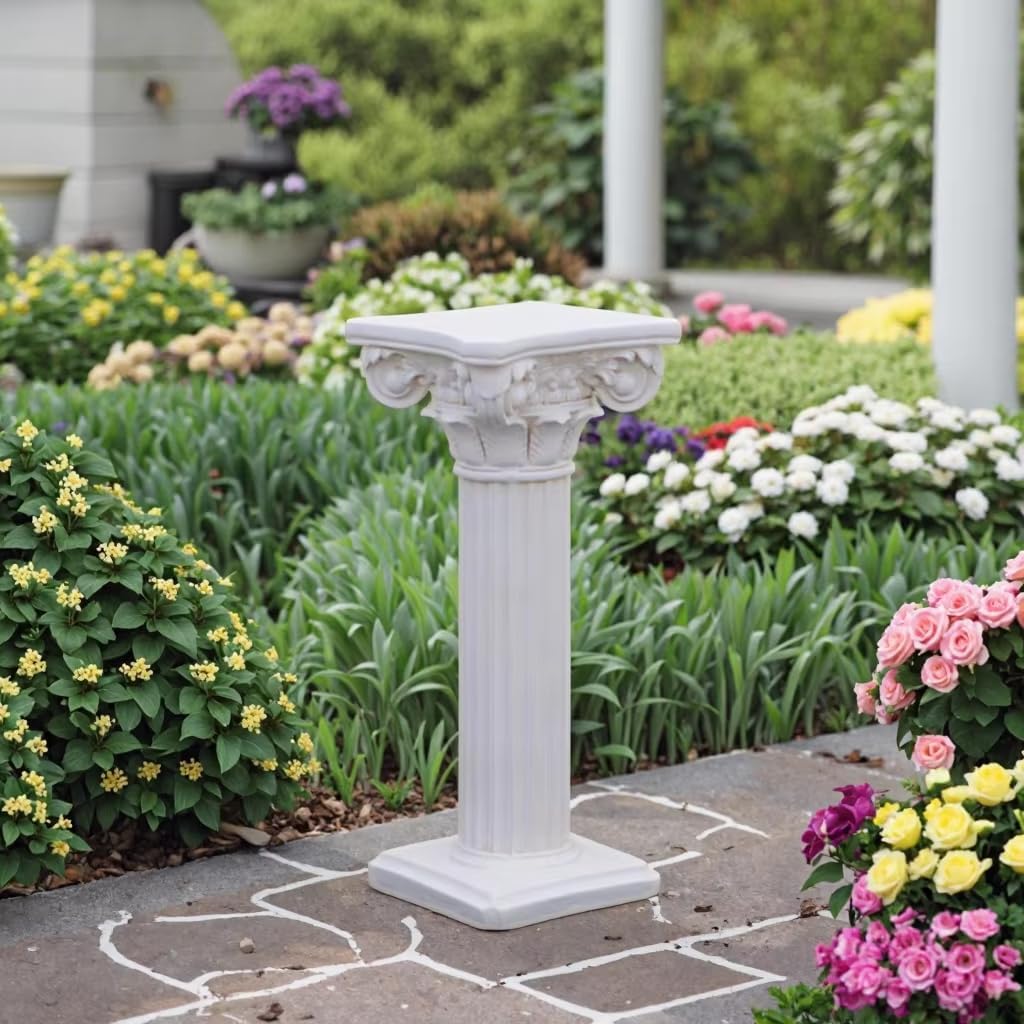 Decorative Roman Column Pedestal,MGO Cement with Fiber, Classical Garden Pillar, Indoor Outdoor Decor, Wrap Foam Safely Delivered from Local Warehouse (White, 31.5IN)