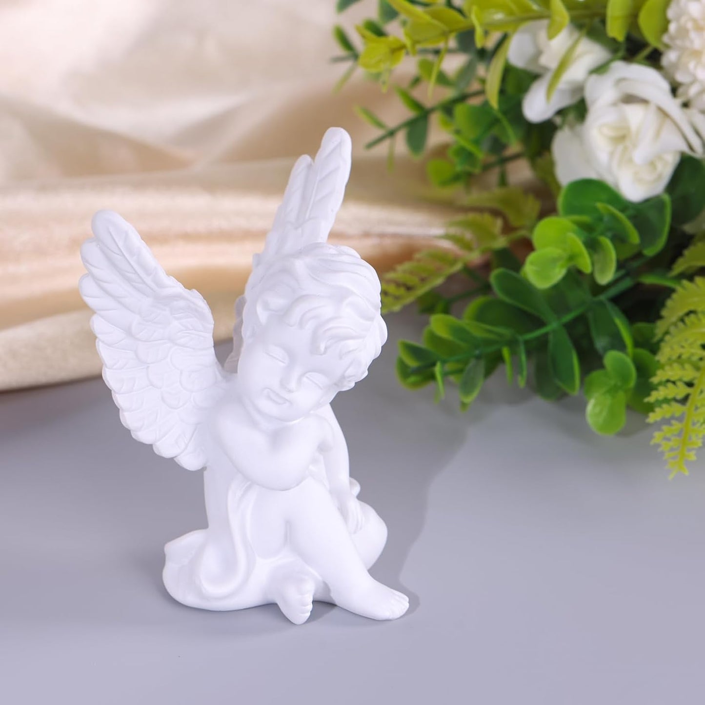 orenm 2 Pack Resin Cherubs White Angel Statue Figurine, Garden Sleeping Cherub Statue Sculpture Indoor Outdoor Home Decoration, Cute Adorable Angle Sculpture Memorial Statue(4" Height) (White)