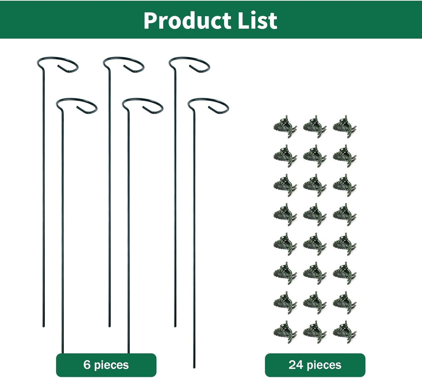 6 Pack Plant Support Stakes with 24 Pcs Plant Clips,Single Stem Support Stake Plant Cage Support Ring for Garden Flowers Rose Tomatoes Peony Lily Rose Herbs Vegetable (16 Inch)