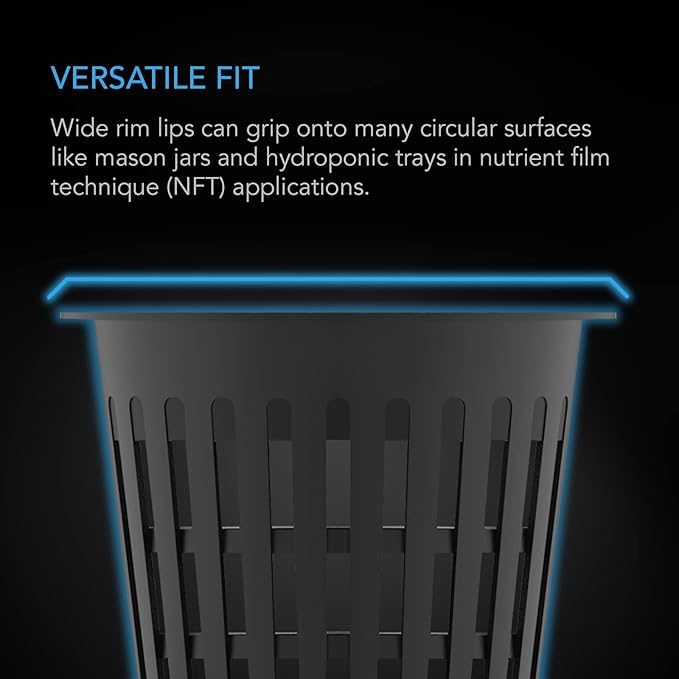 AC Infinity Net Cups 3-Inch, Heavy Duty Garden Slotted Net Pots with Wide Lip Rims, 25-Pack Black Bucket Basket for Indoor Outdoor Growing, Orchids, Aquaponics, Hydroponics
