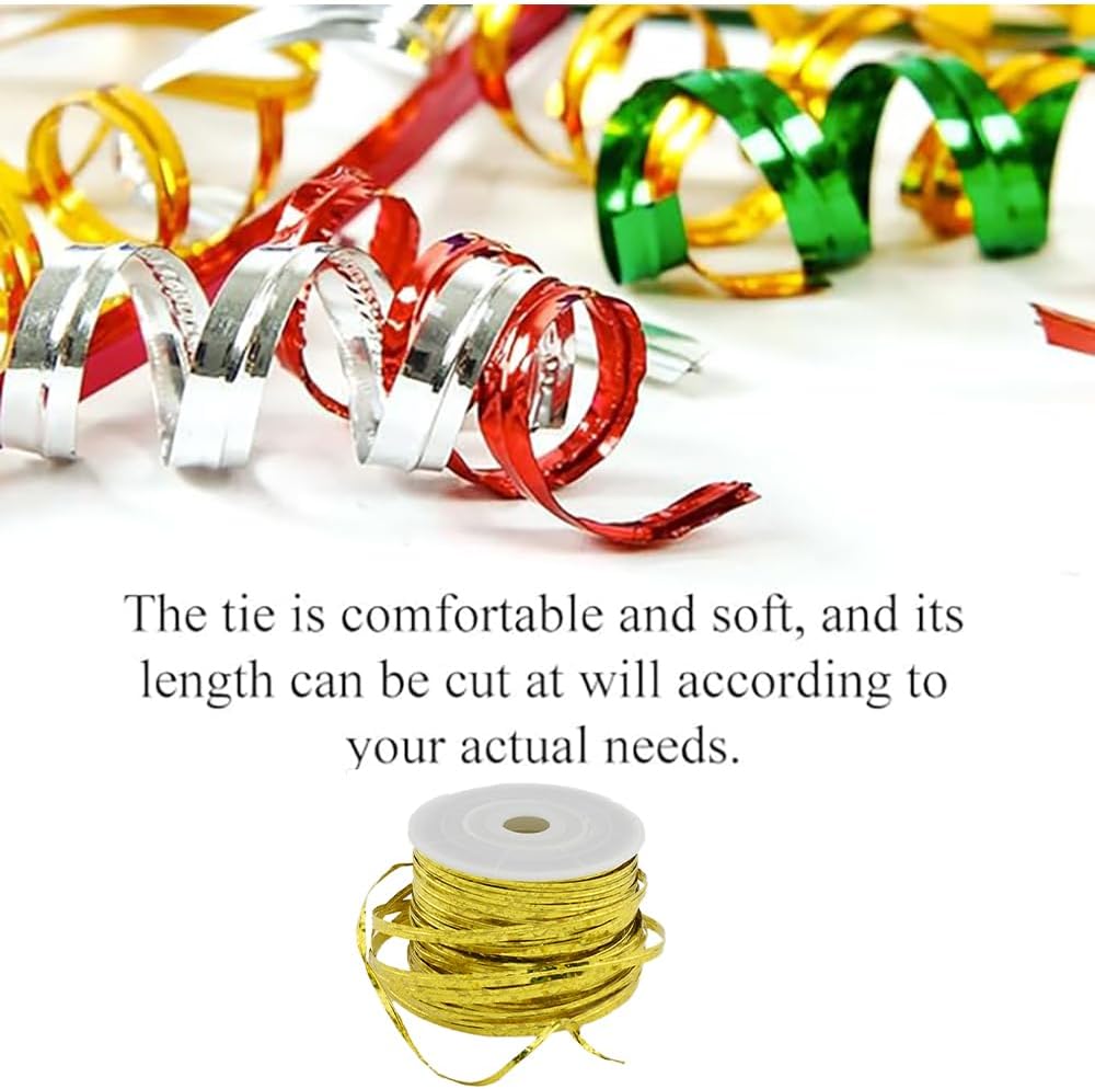 HAHIYO 100Yards/300Feet/91M Holographic Gold Metal Twist Ties Bread Candy Coffee Bag Ties Plant Garden Twist Ties for Cellophane Treat Bags Gift Wraping Bags Plastic Bags Party Cake Present Art Crafts