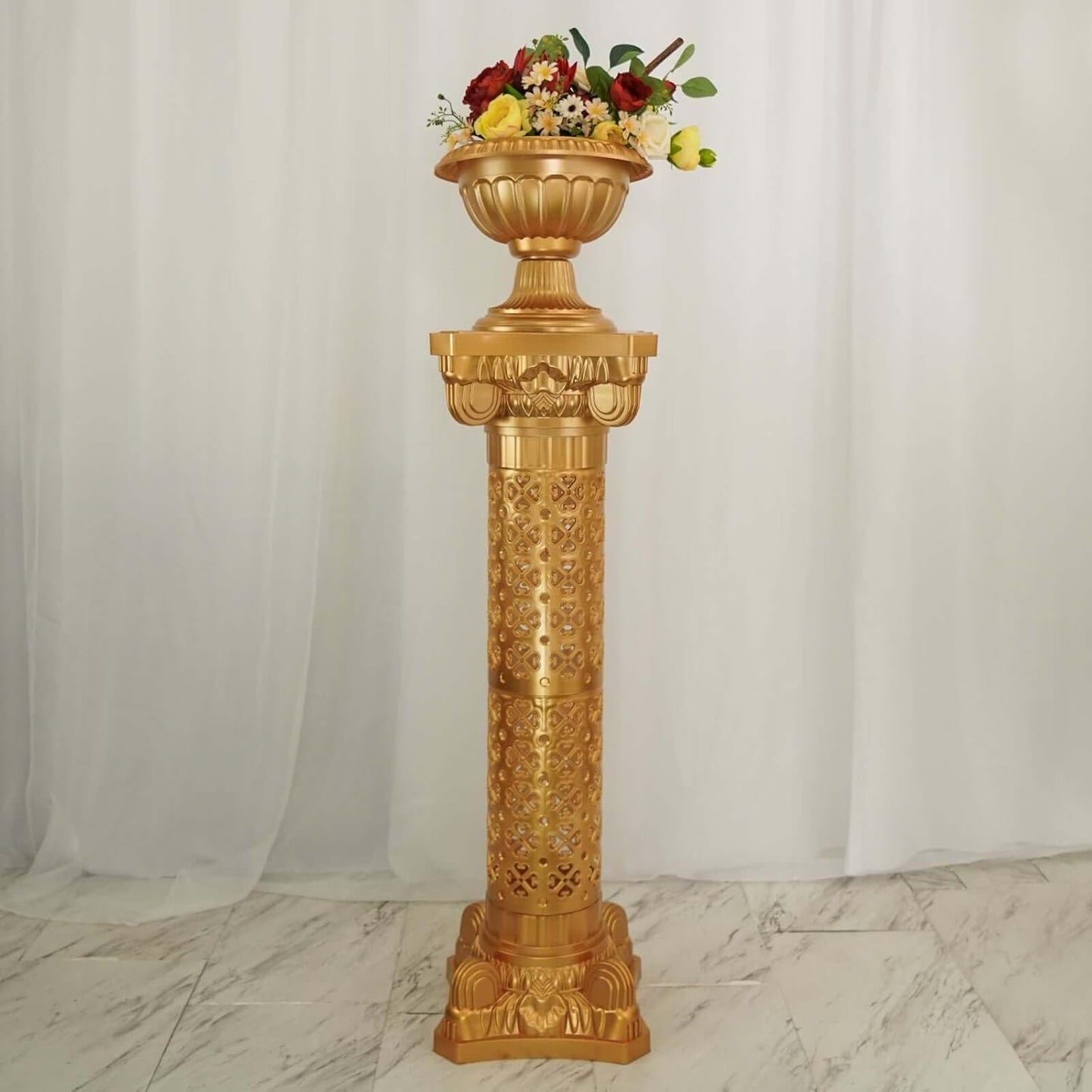 Efavormart 4 Pack | Gold Crafted Venetian Inspired Pedestal Stand | Plant Pillar - 40" Tall PVC