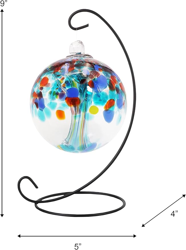 Dale Tiffany AC25003-D3 Rainbow Tree of Life Hand Blown Art Glass Ornament Witch Globe Gazing Ball, Devotion, 3" Diameter with Hanging Stand