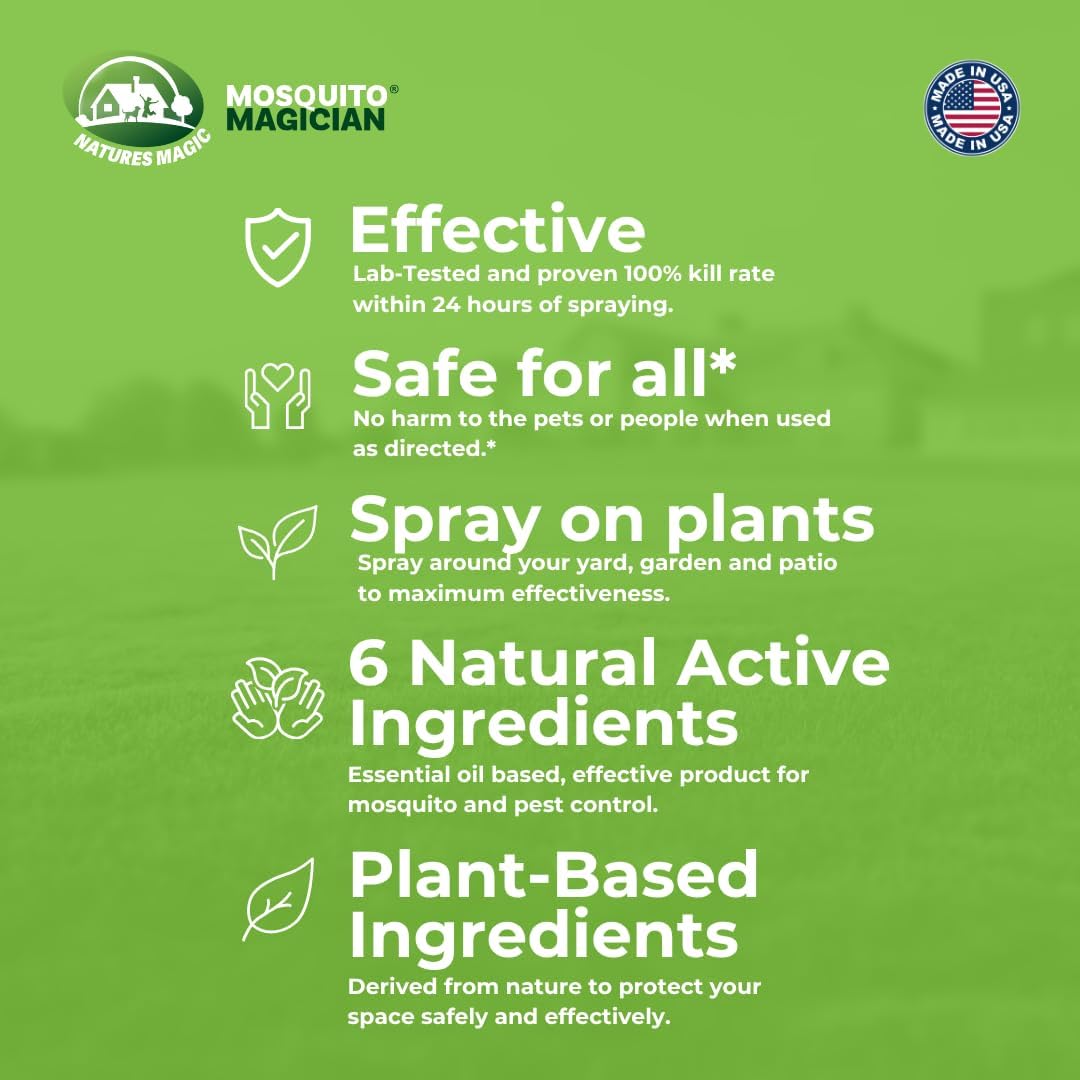 Mosquito Magician Indoor and Outdoor Spray - Use for Carpet, Furniture, Bedding, Couches & Pets – Plant-Sourced with Essential Oil – Cedarwood, 32 OZ