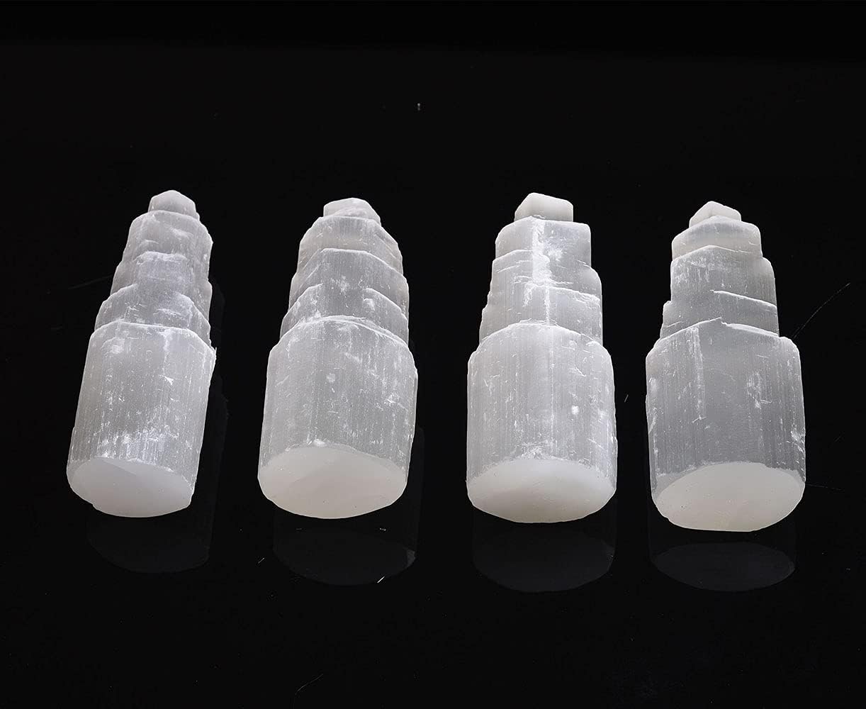 JIC Gem 4Pcs Selenite Tower Skyscraper Healing Crystal Stone Reiki Meditation Positive Energy 4 Inch