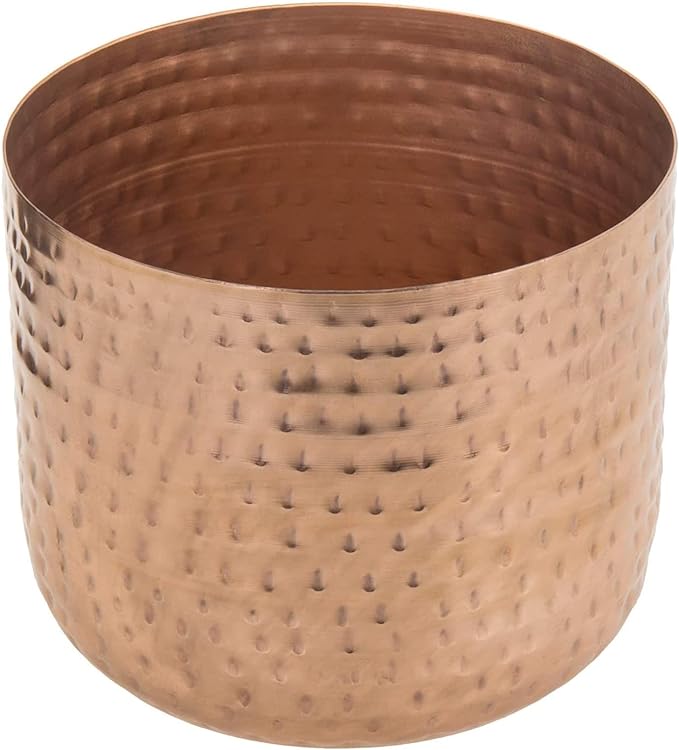 MyGift 6 Inch Copper Tone Metal Plant Pot with Hammered Design, Decorative Small Succulent Planter - Handcrafted in India