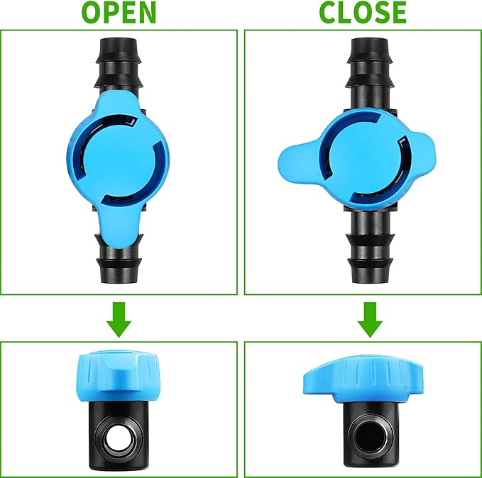JAYEE 14 Pcs Drip Irrigation Fittings Switch Valve 1/2 Inch, In-Line Barbed Switch Valve For 1/2 Inch Drip Tubing (.570-.620" ID), Shut-Off/On Drip Line Parts For Garden Sprinkler Systems