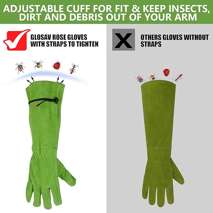 Gardening Gloves for Women, Garden Gloves for Thorn Proof, Professional Rose Pruning Gloves, Long Leather Garden Gloves (Large, Forest Green)