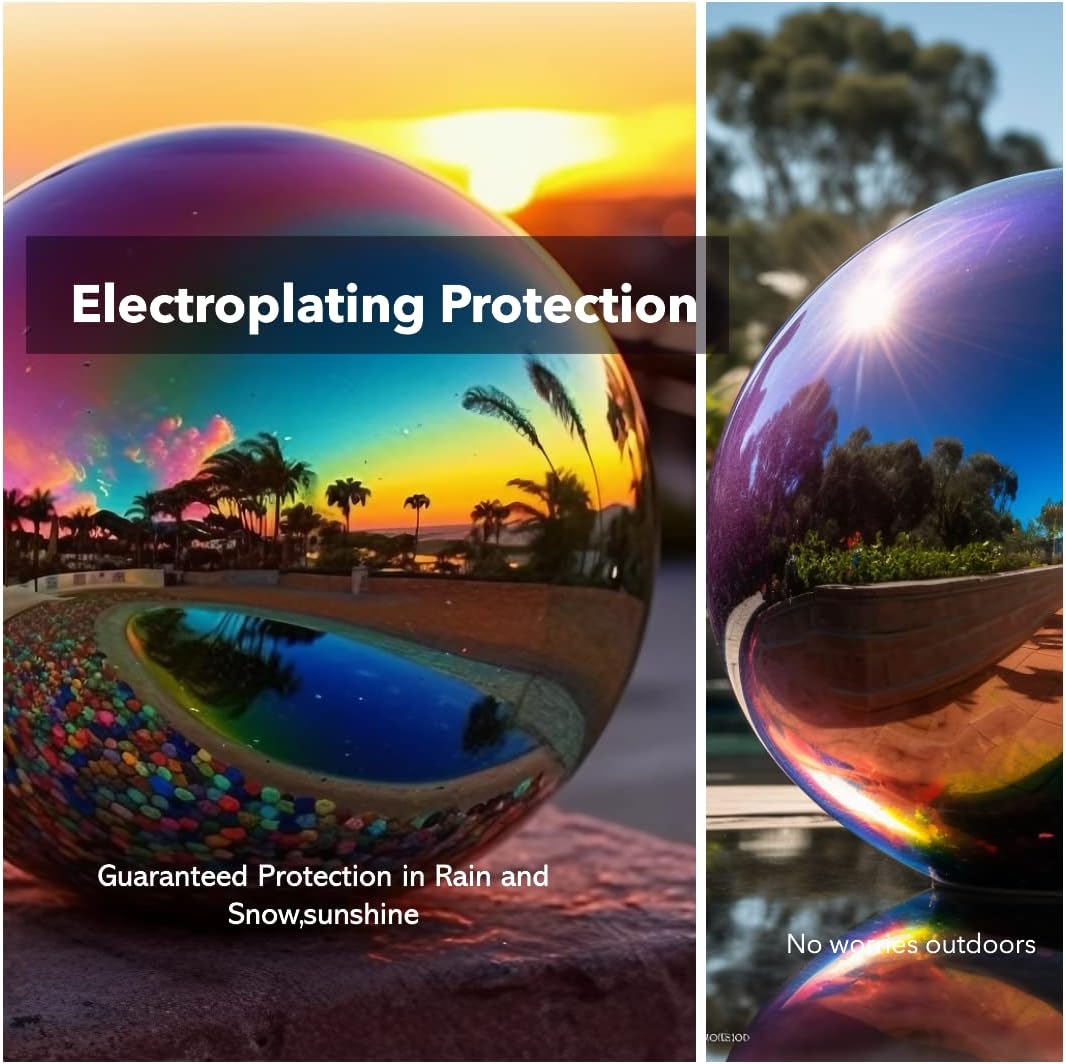 12 Inch Stainless Steel Gazing Globe,v2croft Hollow Ball Mirrored Surface Polished Shiny Sphere,Garden Stainless Steel Gazing Ball for Outdoor Lawn Pond Yard Ornament(rainbow)