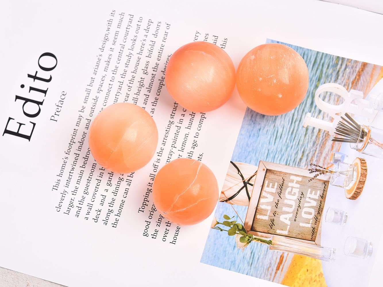 JIC Gem 4Pcs Orange Selenite Balls 1.4-1.7 Inch Small Natural Selenite Crystal Spheres