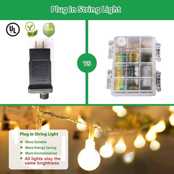Globe String Lights Plug in 65.6 Feet 150 led,8 Modes Fairy String Lights,Indoor String Lights for Bedroom,Classroom,Outdoor String Lights for Patio,Garden,Party,Wedding-Warm White