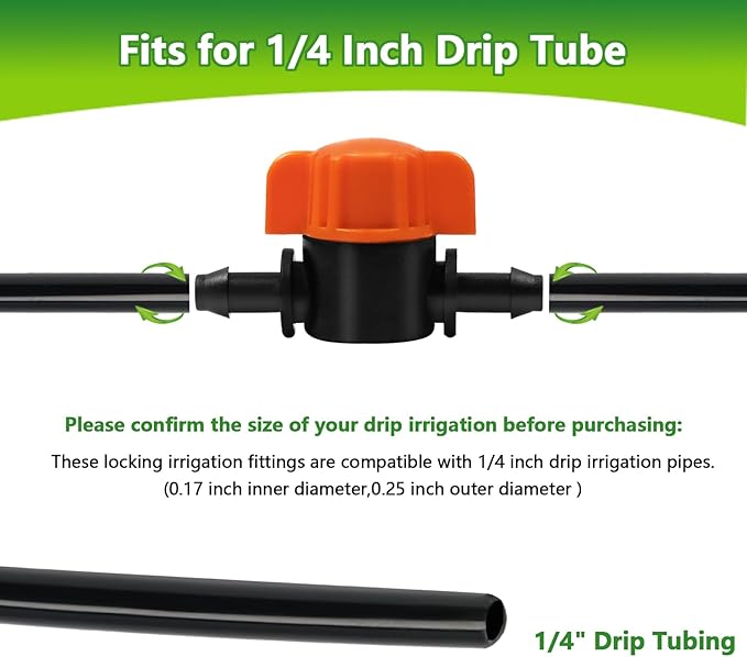 TTioDri 30 Pack 1/4" Drip Irrigation Valves, Drip Irrigation Shut Off Switch Valve for 1/4 Inch Drip Irrigation Tubing Water Flow Control Valve Drip Line Cut Off Valve for Garden Drip Systems