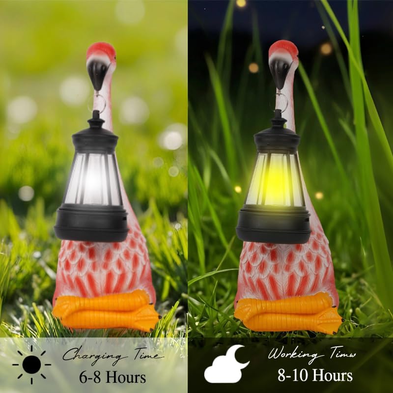 Flamingo Garden Statues with Solar Lantern, Outdoor Figurine Resin Sculpture Hanging Solar Power Lights for Decoration Yard Patio Balcony Lawn Ornament Art Decor, Unique Gift for Grandma Wowen Mom