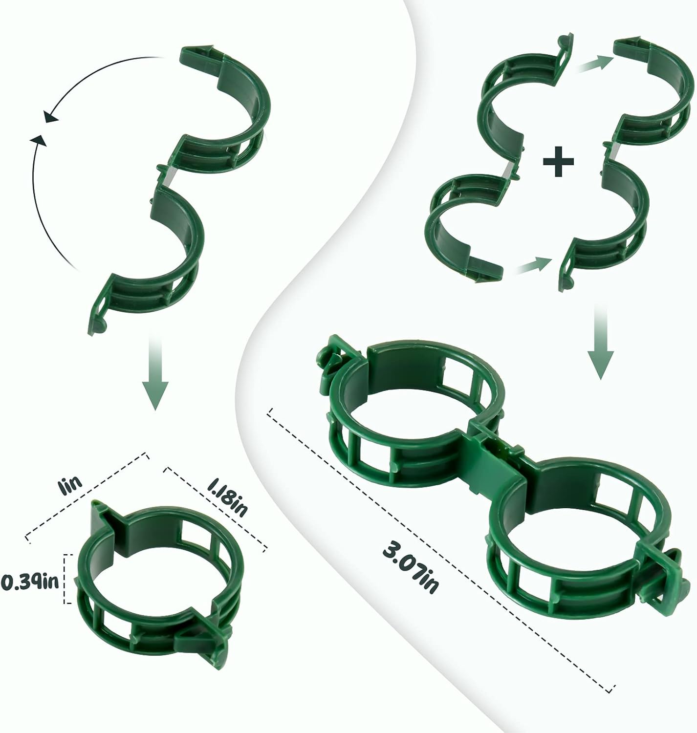 Green Metal Plants Support Stakes (Pack of 8), Garden Single Stem Plant Support Rod and Ring with 10 PCS Plant Clips, Plant Support and Clips Set - for Amaryllis, Rose, Tomato Seedling, Sapling