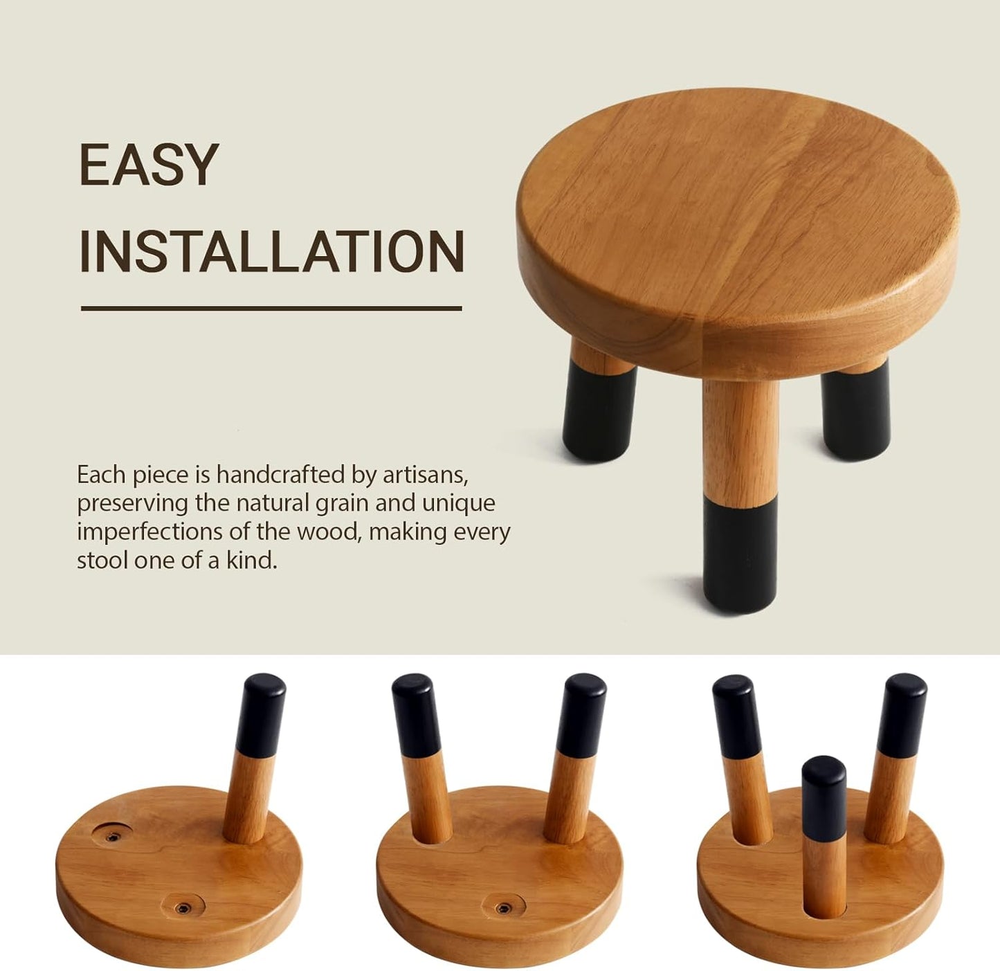 Rubber Wood 9" Round Plant Stand |Dip Dyed Black Stool, Wood Riser |Milking Stool (8" H)