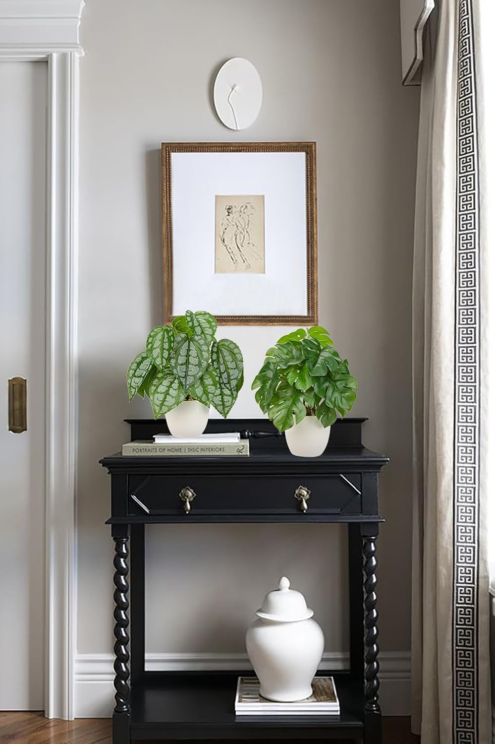 Fake Plants Small Artificial Plants Indoor Set of 2 Faux Plants with Pots Realistic Monstera Fake Potted Plants Artificial Decor for Home Bedroom Aesthetic Bathroom Shelf Living Room Office Table